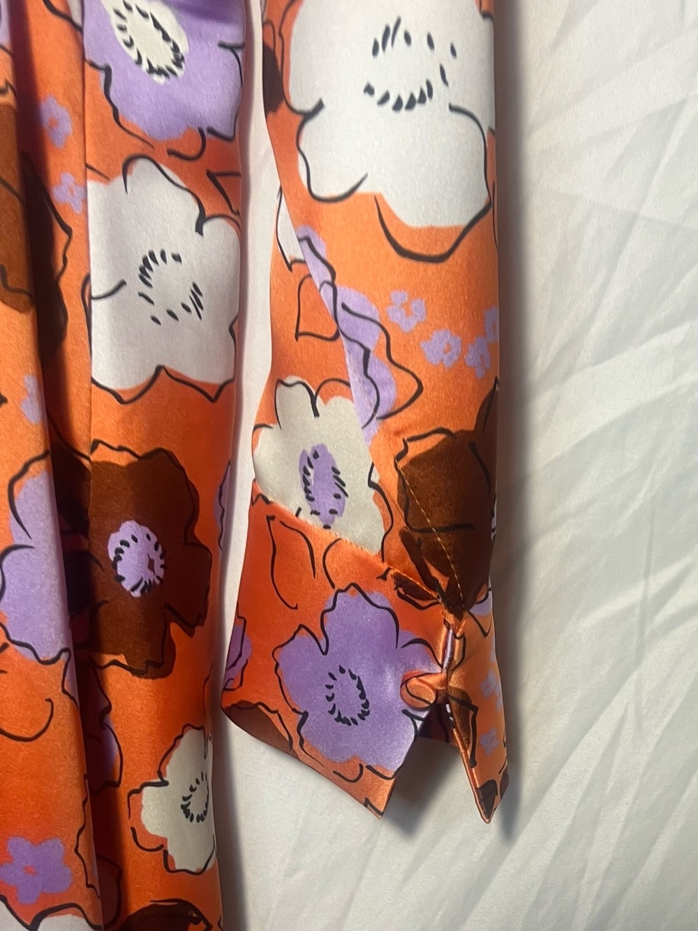 Zara Orange Floral Satin Wrap Dress with Lavender Accents - Picture 4 of 4